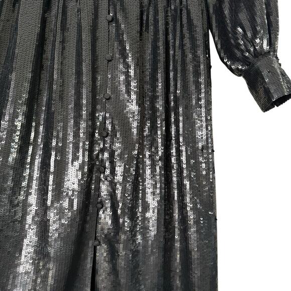 NWT Joie‎ Black Sequin Kyria Midi Dress Long Sleeves Button Front V-Neck, Size 4 - Picture 7 of 16
